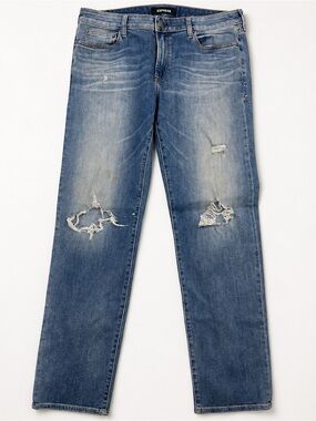 Express Hyper Stretch Distressed Slim Straight Jeans Mens 36x34 Blue